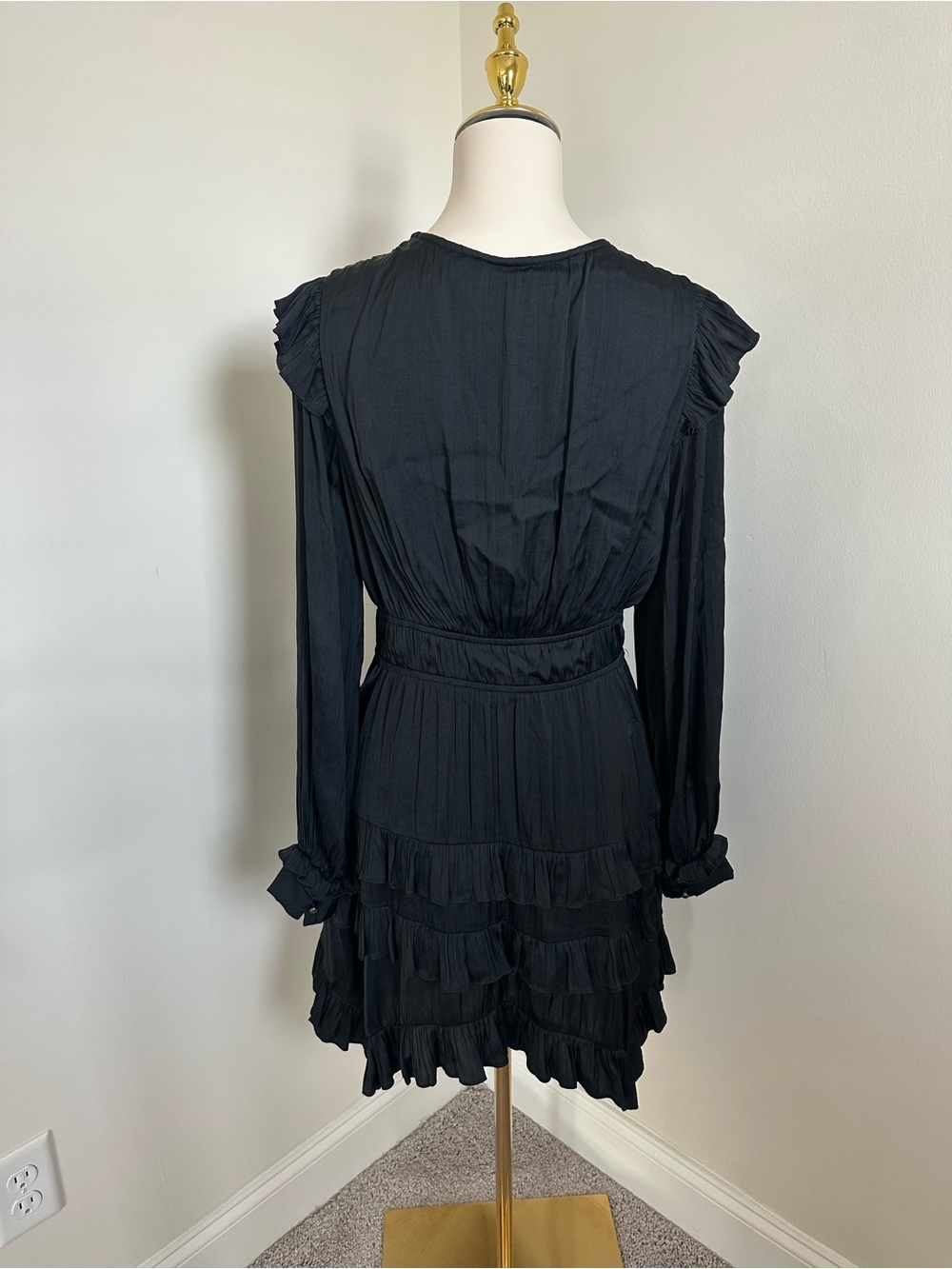 Anthropologie Black Satin Tiered Dress - Picture 7 of 8